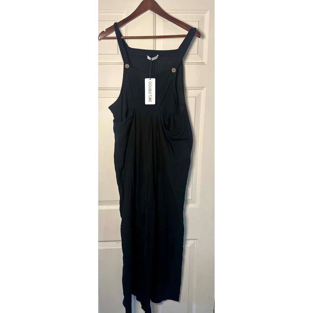 DOUBLE TAKE Black Cotton Blend Loose Fit Wide Leg‎ Jumpsuit Overalls 2XL NWT